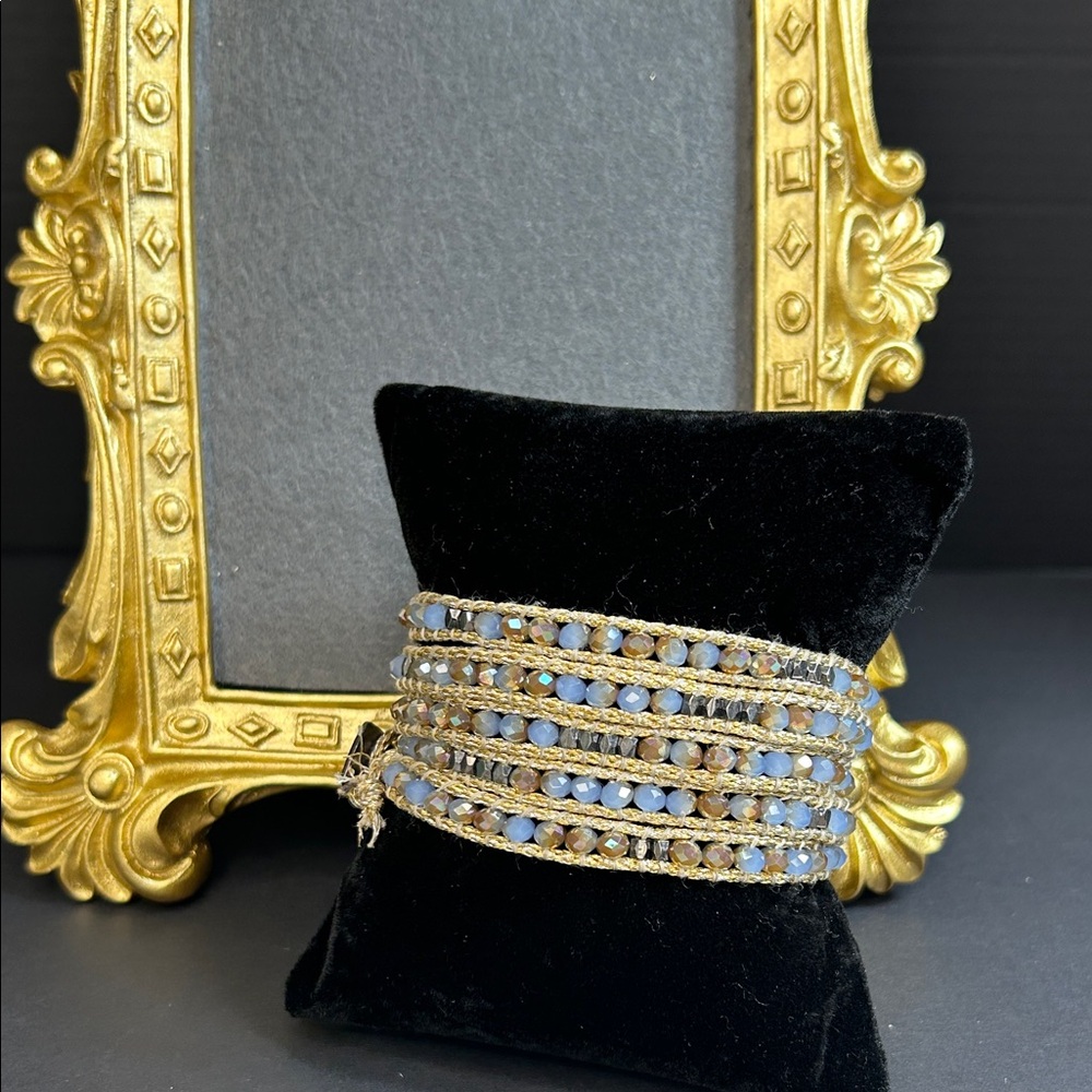 Nakamol Gold and Light Blue Multi-Strand Beaded Wrap Bracelet